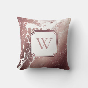Coussin Or rose gold et motif marbre blanc avec monogramme