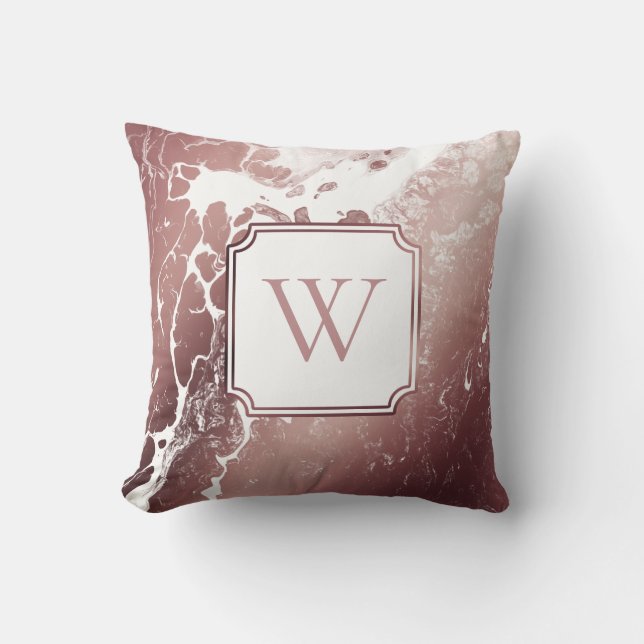 Coussin Or rose gold et motif marbre blanc avec monogramme (Recto)