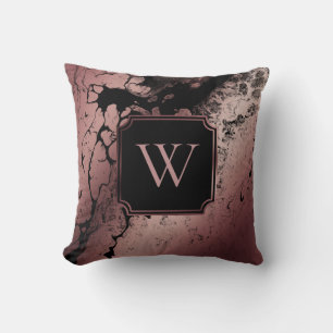 Coussin Or rose gold et motif marbré noir avec monogramme
