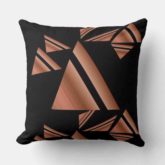 Coussin Or Rose Moderne Triangles Géométriques Noirs (Recto)