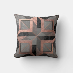 Coussin Or rose noir géométrique marbre