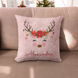 Coussin Or rose - Vierge rose de Noël Reindeer Monogram