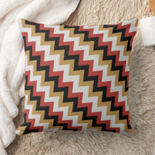 Coussin Or, rouge noir et blanc Zigzag