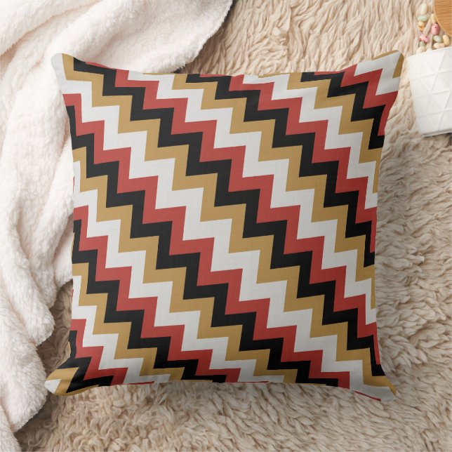 Coussin Or, rouge noir et blanc Zigzag (Couverture)