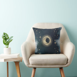 Coussin Or Soleil Céleste Lune,Étoiles Ciel Nocturne