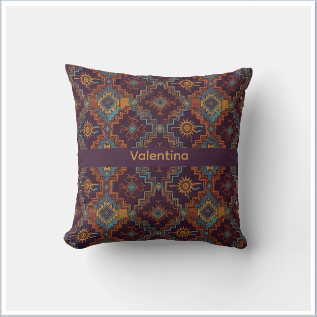 Coussin Or Sud-Ouest Tribal Turquoise Violet Foncé (Créateur téléchargé)