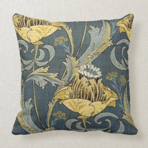 Coussin Or vintage et floral gris