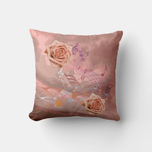 Coussin Orange & Apricot Roses & notes de musique Carré Co
