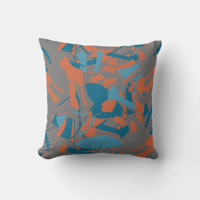 Coussin Orange Aqua Turquoise Swirling Design sur le charb (Recto)