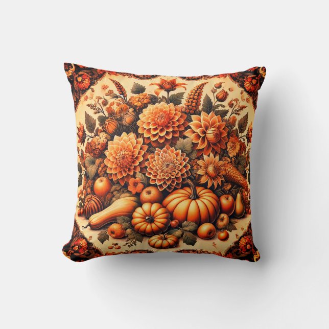Coussin Orange Automne Florales Florales Rustique Agritour (Recto)