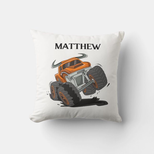 Coussin Orange Black Boys' Monster Nom du camion Personnal (Recto)