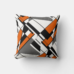 Coussin Orange blanc gris noir Abstrait Art Angulaire Moti