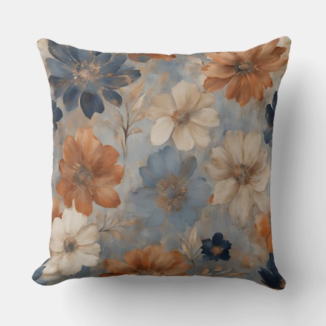 Coussin Orange Bleu Clair Beige Marine Moderne Ferme  (Recto)