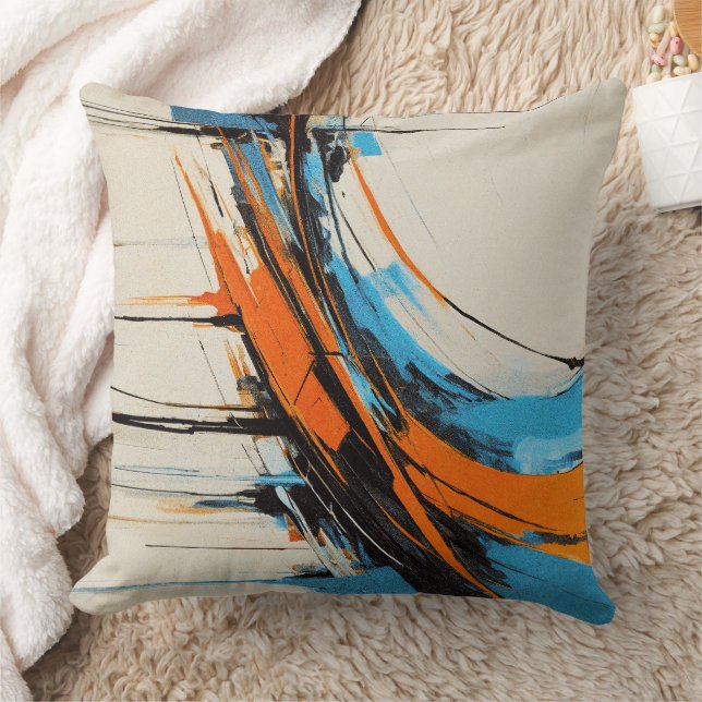 Coussin Orange Bleu Dynamique Industriel Abstrait Moderne (Couverture)