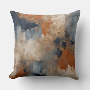 Coussin Orange Bleu Marine Abîmé Abstrait