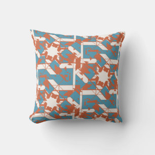 Coussin Orange Bleu Méditerranéen Mosaïque Dentelée