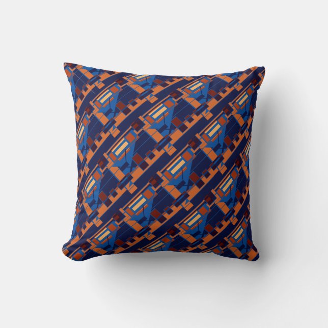 Coussin Orange Blue Rust Navy Diagonal Rows Art Design (Recto)
