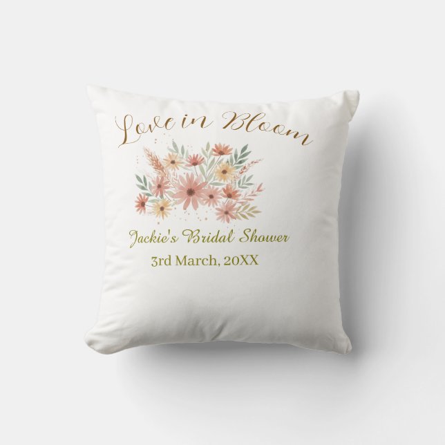 Coussin Orange boho amour en fleurs nom de la baby shower  (Recto)