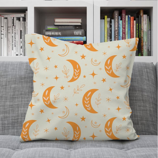 Coussin Orange Boho Moon et motif d'étoiles (Créateur téléchargé)