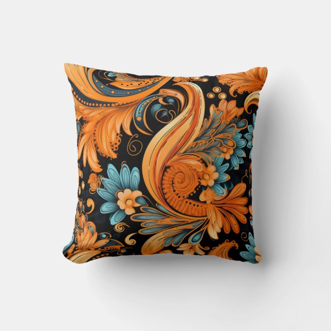 Coussin Orange Boho Paisley Motif sans fil (Recto)