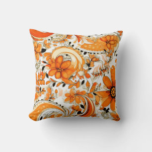 Coussin Orange Boho Paisley Motif sans fil