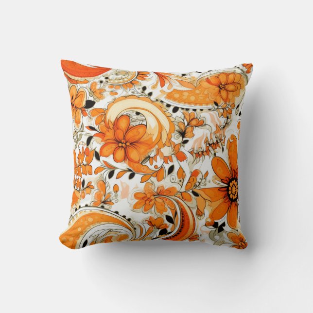 Coussin Orange Boho Paisley Motif sans fil (Recto)