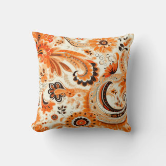 Coussin Orange Boho Paisley Motif sans fil