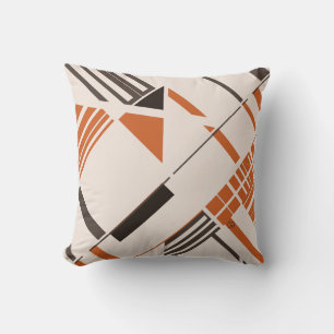 Coussin Orange Brown sur Beige Géométrique Abstrait MCM Lo