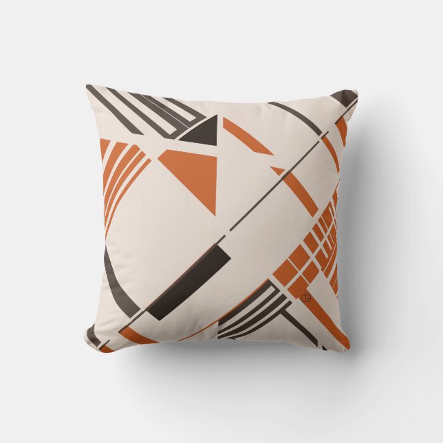 Coussin Orange Brown sur Beige Géométrique Abstrait MCM Lo (Recto)