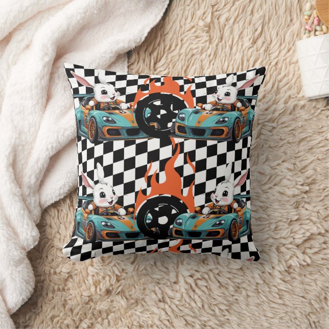 Coussin Orange Bunny Car Racing Imprimer (Couverture)
