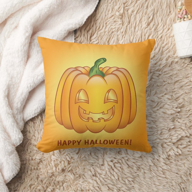 Coussin Orange Cartoon Citrouille Et Happy Halloween Texte (Couverture)