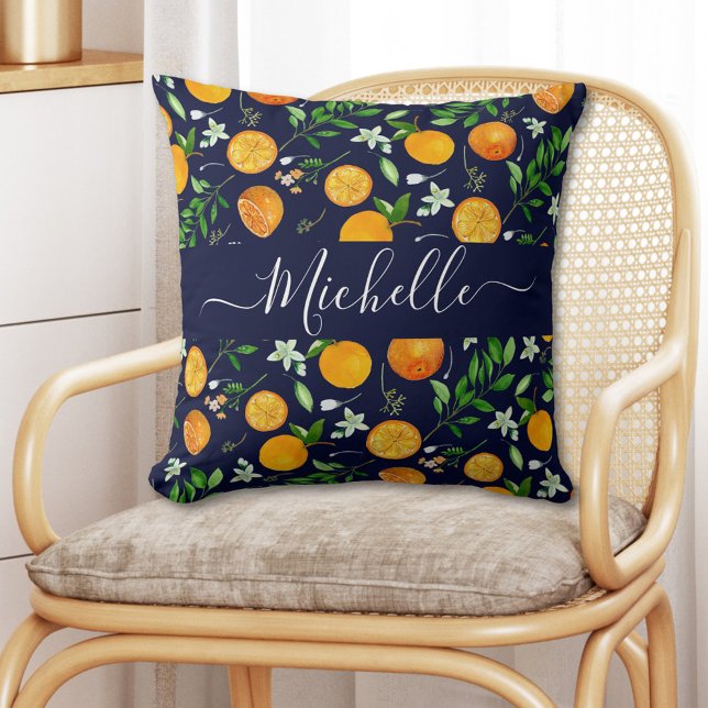 Coussin Orange Citrus été Floral Motif botanique (In situ)