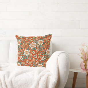 Coussin Orange, Crème et Cottage Turquoise Floral