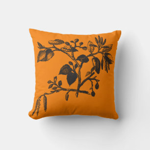 Coussin Orange d'automne magnifique avec branche d'aulne