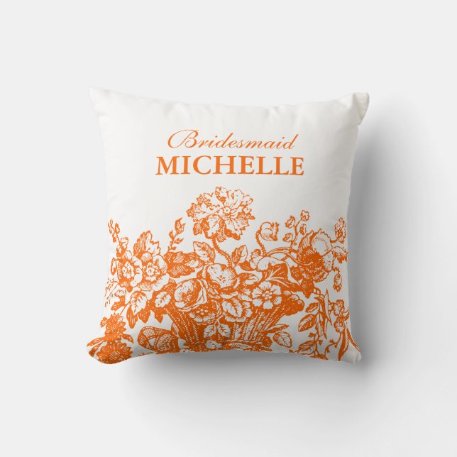 Coussin Orange de panier floral de faveur de Fête de la (Recto)