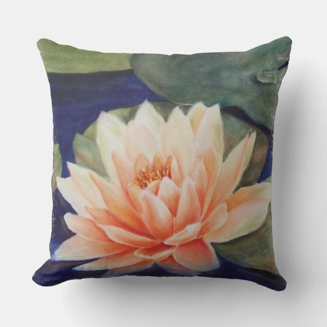 COUSSIN ORANGE EAU LILY FLEURS SUR VERT LILY PADS PATIO (Recto)