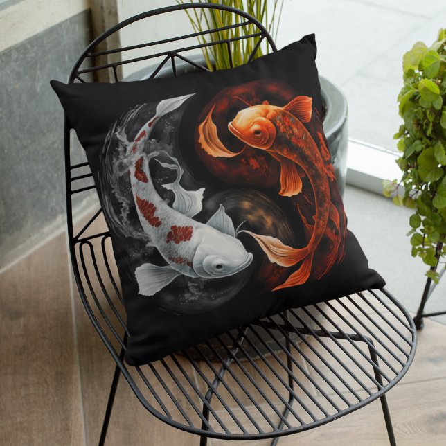 Coussin Orange Et Blanc Lucky Koi Poisson Japon Art (Créateur téléchargé)
