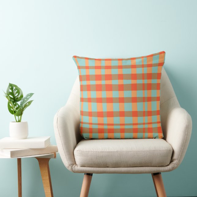 Coussin Orange-et-vert-en vichy (Chaise)