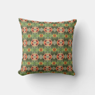 Coussin Orange et vert Fleurs Abstraites rustiques
