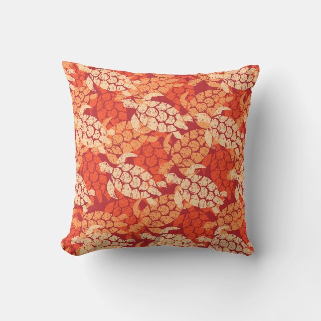 Coussin Orange extérieure réversible hawaïenne de tortue (Recto)