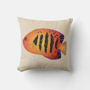 Coussin Orange flamme Poisson-Ange Aquarium Tropical Art