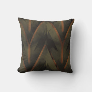 Coussin Orange Foncé Géométrique Et Motif Vert