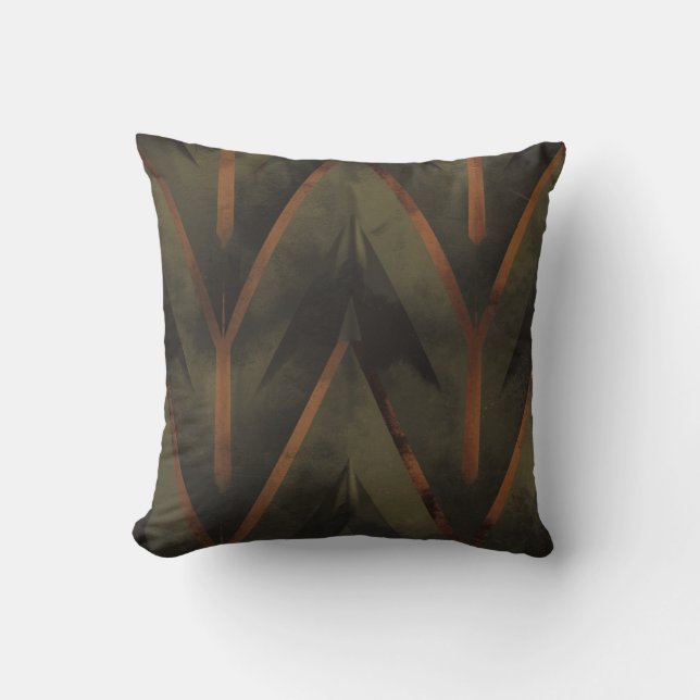 Coussin Orange Foncé Géométrique Et Motif Vert (Recto)