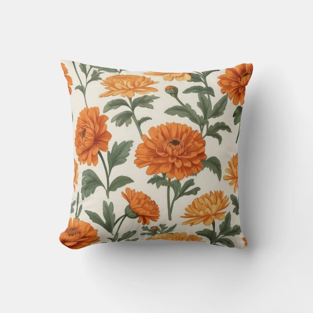 Coussin Orange Gold Automne Marigolds Foliage Motif (Recto)