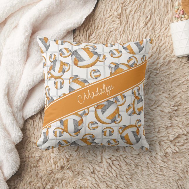 Coussin Orange gris girly volleyballs motif net accent (Couverture)