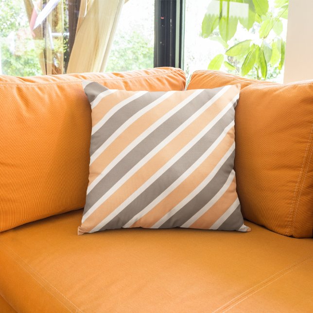 Coussin Orange Gris Moderne Rayures Diagonales Polyester (Créateur téléchargé)