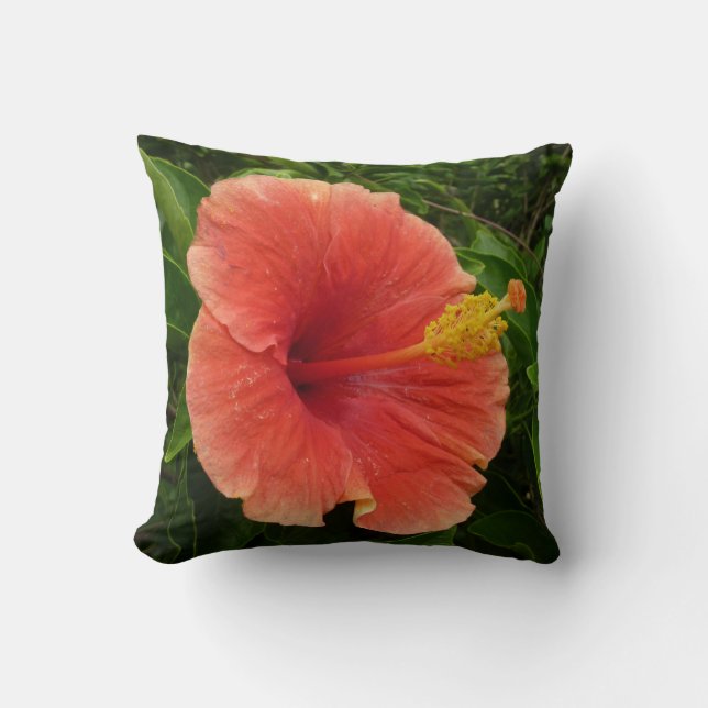 Coussin Orange Hibiscus Fleur Tropical Floral (Recto)