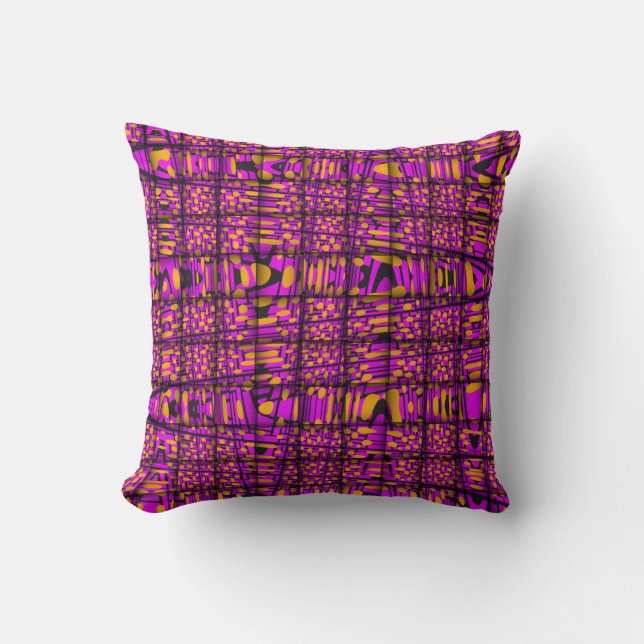 Coussin Orange Hot rose Noir moderne Zig Zag Motif (Recto)