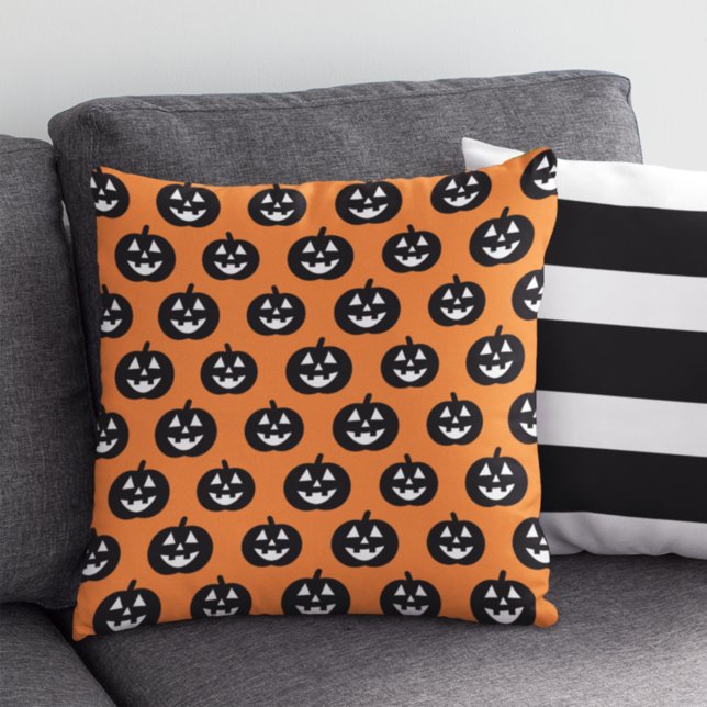 Coussin Orange Jack-o'-lantern Citrouille Motif Halloween (Créateur téléchargé)