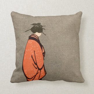 Coussin Orange japonaise vintage de femme de kimono